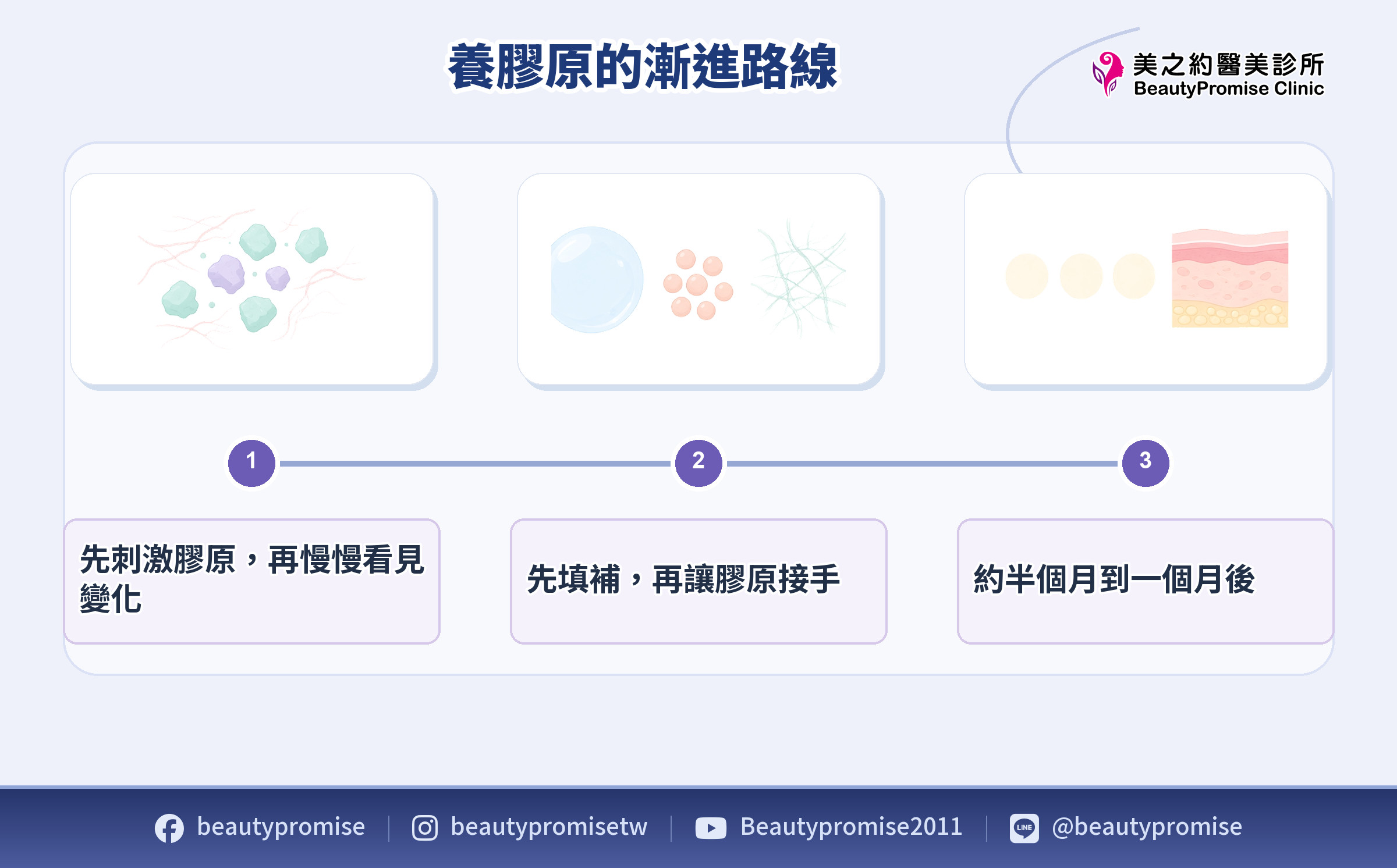 童顏針與洢蓮絲立即填補及漸進膠原變化示意