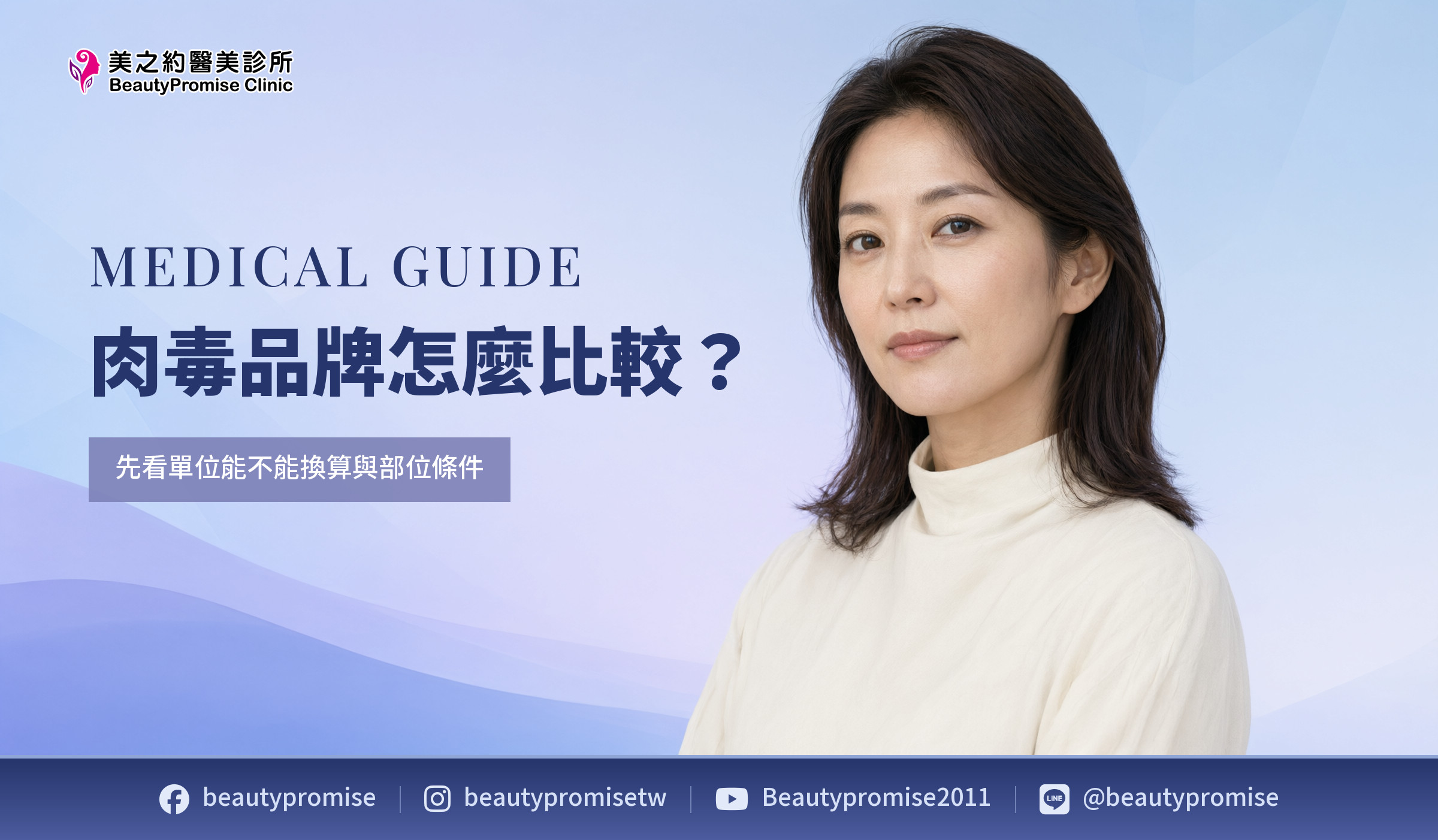 肉毒品牌比較衛教封面，成年女性肖像，不表示療效或實際病人